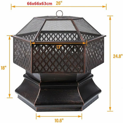 Tuinhaard – Barbecue – Vuurkorf – Buitenhaard – Zeskantig – Roestbestendig Staal – Groot Grillrooster 69x69 cm
