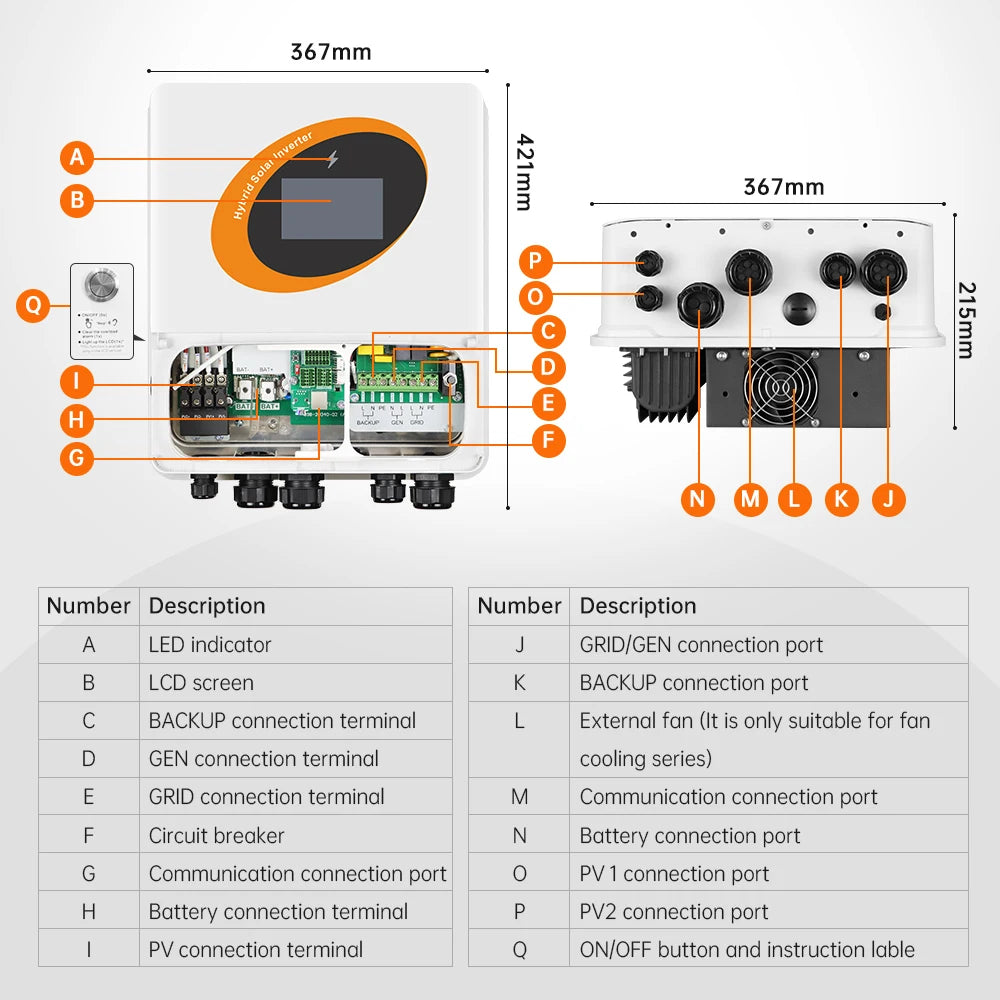 Hybride Zonne-Omvormer – Solar Omvormer – Zonnestroom Omvormer – Off-Grid Omvormer – Netgekoppelde Omvormer – 6KW 48V Variant – Dual Mppt 135A – Ingebouwde WiFi & IP65 Bescherming
