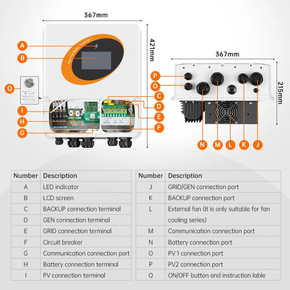Hybride Zonne-Omvormer – Solar Omvormer – Zonnestroom Omvormer – Off-Grid Omvormer – Netgekoppelde Omvormer – 6KW 48V Variant – Dual Mppt 135A – Ingebouwde WiFi & IP65 Bescherming