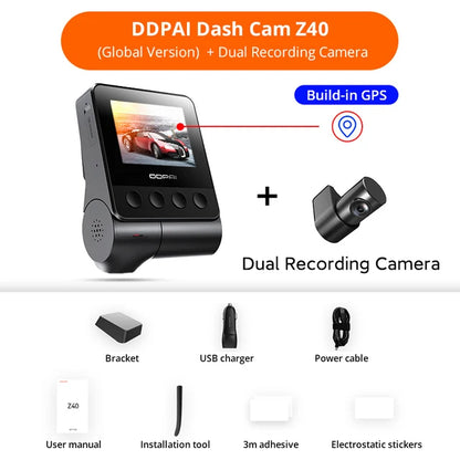 Dashcam voor Auto - Dual Dashcam 2.7K 1944P - Auto Camera Recorder - 360° Draaibare Lens - IMX335 Sensor - Wifi & GPS Tracking - 24H Parkeermodus - H.265 Video - Zonder Geheugenkaart - Met Dual GPS - Zwart