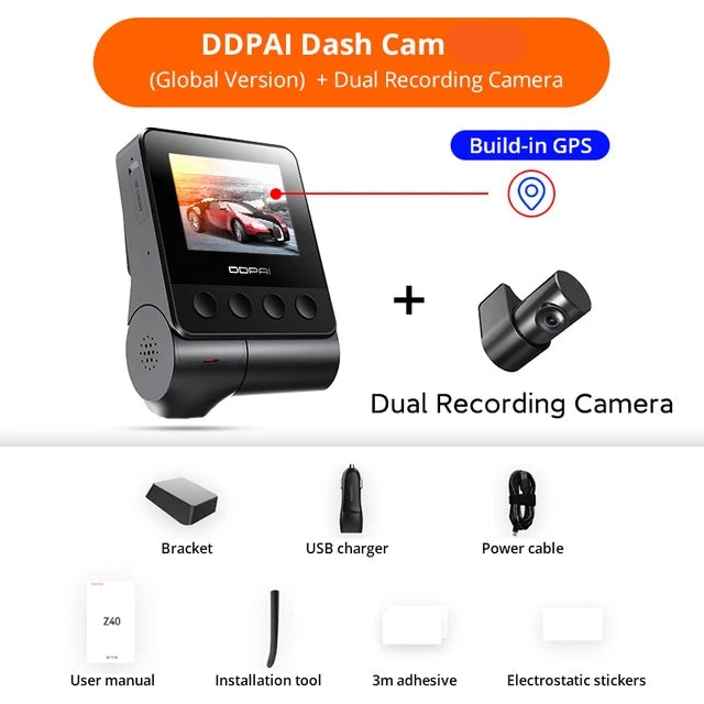 Dual Dashcam 2.7K 1944P – Auto Camera Recorder – 360° Draaibaar – IMX335 Sensor – Wifi & GPS Tracking – 24H Parkeermodus – H.265 Video – Zonder geheugenkaart - Met DUAL GPS - Zwart