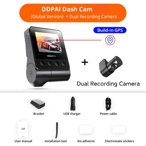 Dual Dashcam 2.7K 1944P – Auto Camera Recorder – 360° Draaibaar – IMX335 Sensor – Wifi & GPS Tracking – 24H Parkeermodus – H.265 Video – Zonder geheugenkaart - Met DUAL GPS - Zwart