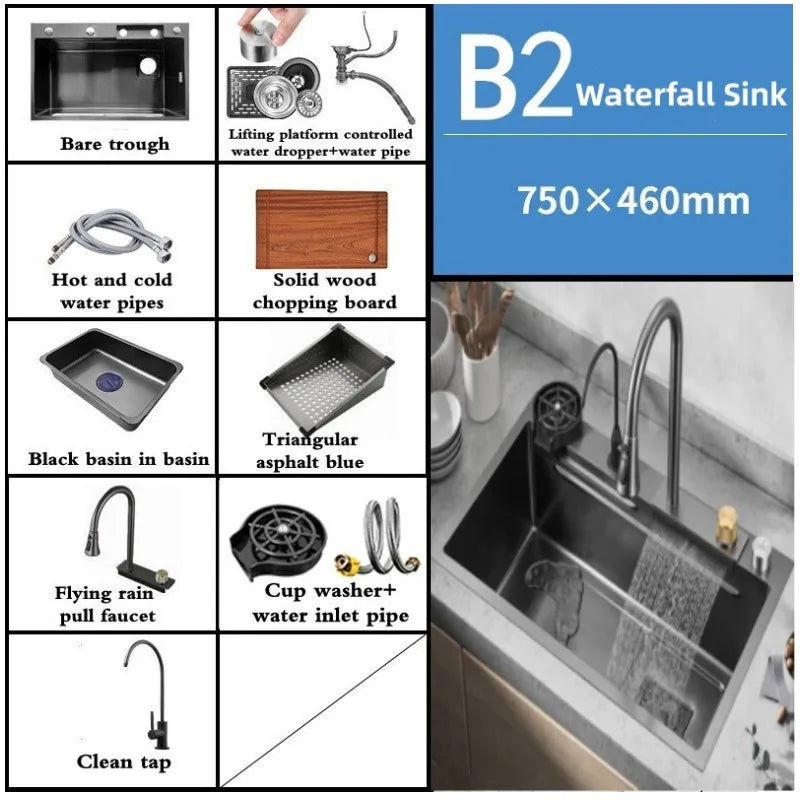 RVS Spoelbak – Keukenspoelbak – Enkelvoudige Kom – Inbouw Spoelbak – Horeca Spoelbak – Watervalkraan Met 4 Waterstanden – Diepe 21 Cm Kom