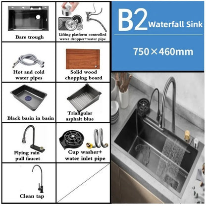 RVS Spoelbak – Keukenspoelbak – Enkelvoudige Kom – Inbouw Spoelbak – Horeca Spoelbak – Watervalkraan Met 4 Waterstanden – Diepe 21 Cm Kom
