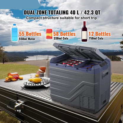 Auto Koelkast - Elektrische Koelbox - Koelbox - Mini Koelkast - 55L Capaciteit - 12/24V DC Compressor - Dual-Zone Mini Vriezer - Instelbaar Temperatuurbereik  - Draagbare - voor Camping