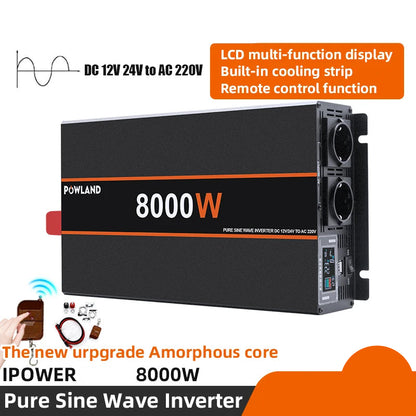Omvormer 8000W – Zuivere Sinusgolf Inverter – Spanning Converter – Power Inverter 12V 24V – Mobiele Zonne-Omvormer – LCD Display – Dubbele EU Stopcontacten