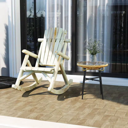 Houten Schommelstoel – Schommelstoel Voor Binnen – Tuinstoel – Balkonstoel – Ergonomisch Zitvlak – Natuurlijk Dennenhout – Extra Hoge Rugleuning - Witte Rijst