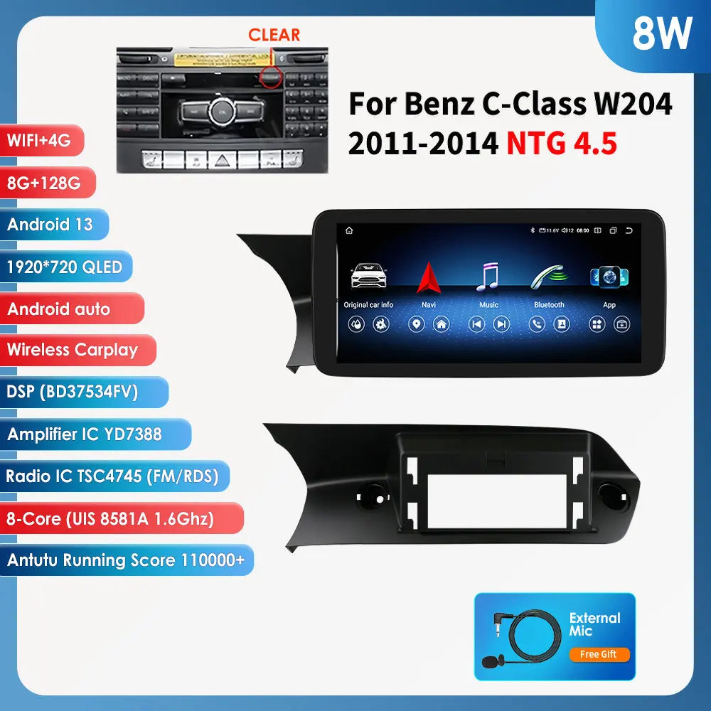 Hizpo Carplay 4G AI Systems Android 13 Car Radio for Mercedes Benz C-Class W204  Multimedia Video Player GPS Autoradio Bluetooth