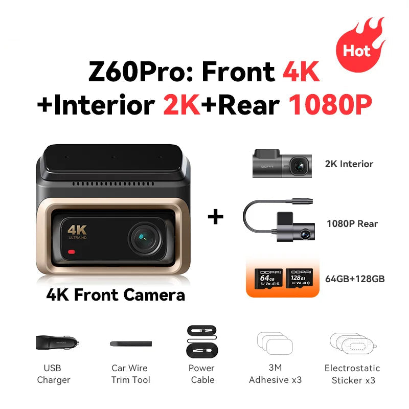 3-kanaals Dashcam – Auto Camera – Videorecorder – Beeldrecorder – 4K Recorder – Sony STARVIS Sensor – 5GHz WiFi & ADAS Veiligheidswaarschuwingen - QUORE