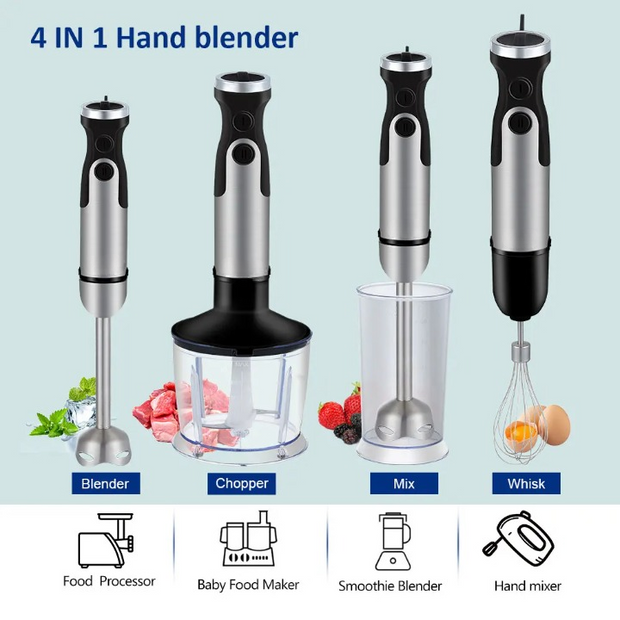 5-in-1 Handblenderset - Handmixer - Handblenderset inclusief Draagbare Blender - 800 ml Hakkom - Garde - 600 ml Mengbeker - Melkopschuimer Accessoire - 220-240V - Zwart