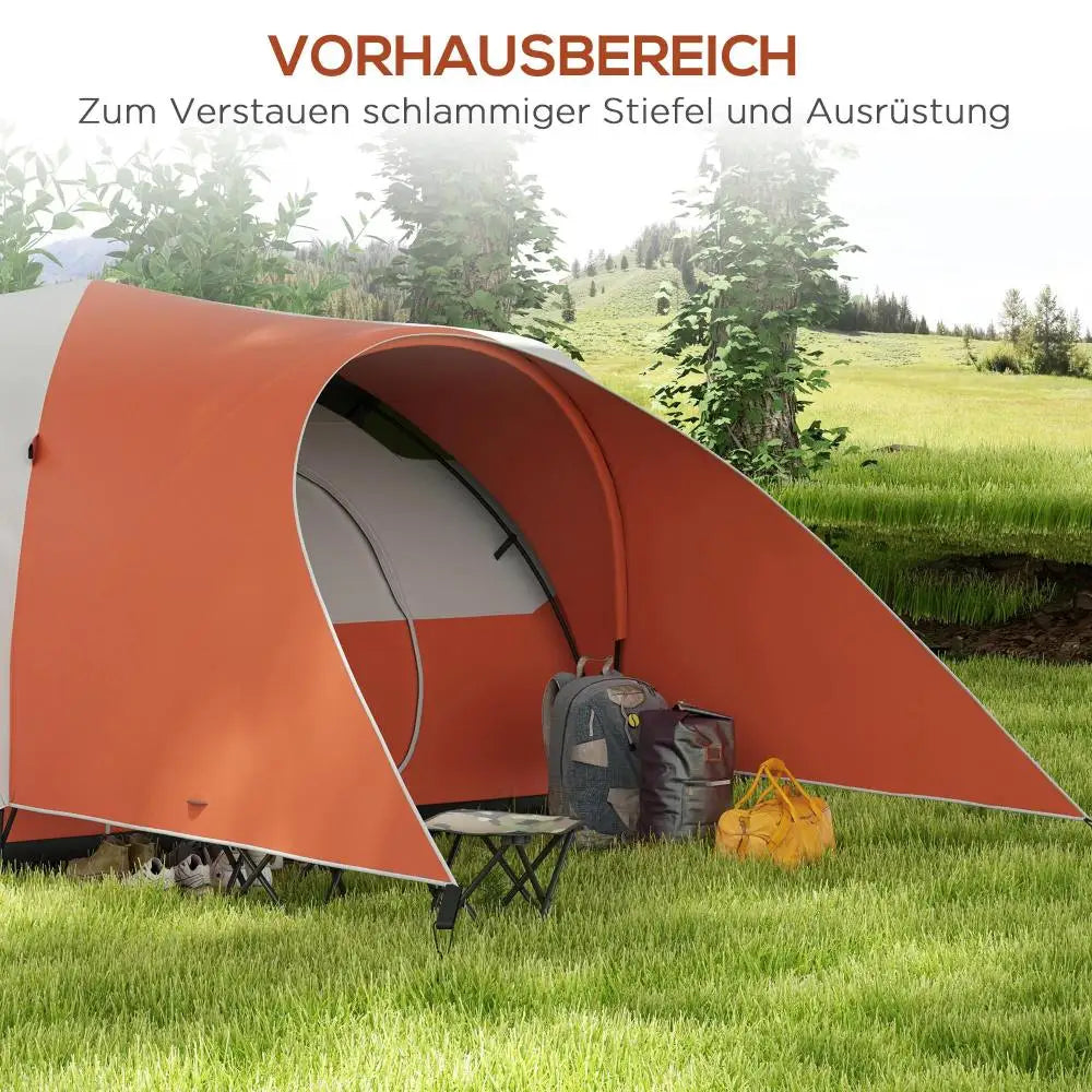 Familietent – Tunnel Tent – Waterdichte Tent – Kampeertent – Gezinstent – 3000 Mm Waterkolom – Ruime Voortent - Oranje