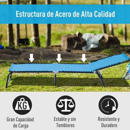 Vouwbare en Verstelbare 3-Weg Lounger Recliner - Tuinstoel met Lanyard Systeem - Blauwe Stoel - Ideaal voor Camping - Zwembad en Tuin - QUORE