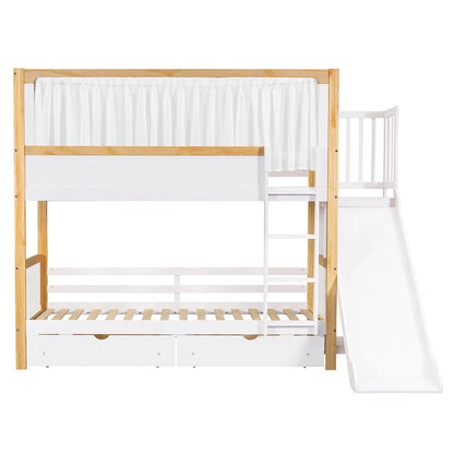 Kinderstapelbed – Stapelbed Kinderbed Bedbank Speelbed – Wit 90x200 cm – Glijbaan – Opberglades met Wieltjes