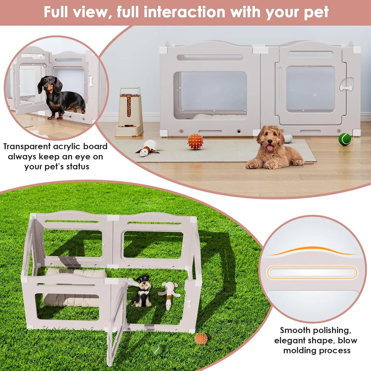 Transparante Puppyren – Hondenren – Puppybox – Speelren – Scheidingswand – Acrylpaneel – Inklapbaar Met Deur – 129x68x60 cm - QUORE