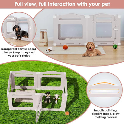 Transparante Puppyren – Hondenren – Puppybox – Speelren – Scheidingswand – Acrylpaneel – Inklapbaar Met Deur – 129x68x60 cm - QUORE
