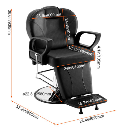 Kapperstoel -  Kapperskruk - Salonstoel -  Haarkapperstoel - Behandelstoel - 25x31x43 inch - 24.5kg - Zwart
