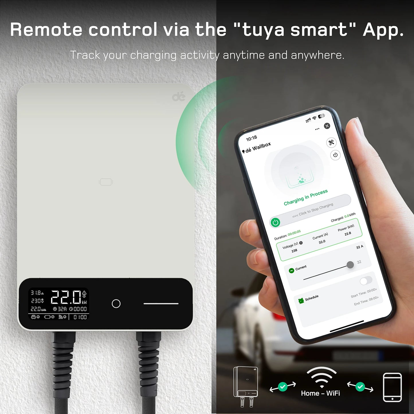 Wallbox 22kW – Laadstation – Oplaadpaal – Laadpunt – EV Laadstation – 7,5 Meter Type 2 Kabel – Wifi Smart App Bediening – Weerbestendig IP54/IP55