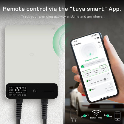 Wallbox 22kW – Laadstation – Oplaadpunt – EV Charger – Elektrische Auto Oplader – 5 Meter Type 2 Kabel – Slimme Wi-Fi Bediening – Robuuste IP54 Behuizing