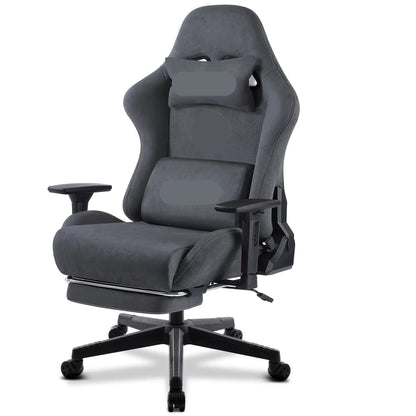 Gamestoel - Ergonomische Bureaustoel – Comfortabele Stoel – Bureaustoel Met Voetensteun – Verstelbare Bureaustoel – Echt Leer – Hoge Rugleuning – Uitklapbare Voetensteun - Grijs