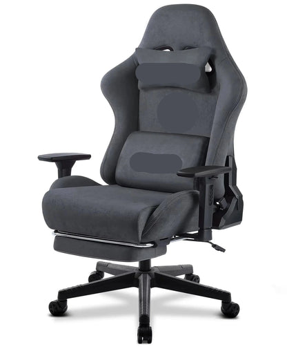 Gaming Stoel - Bureaustoel Ergonomisch - Stoelen - Kantoorstoel - met 360° Draaiend Zitvlak - Verstelbare Computerstoel - met Voetsteun en Hoofdsteun - Grijs - QUORE