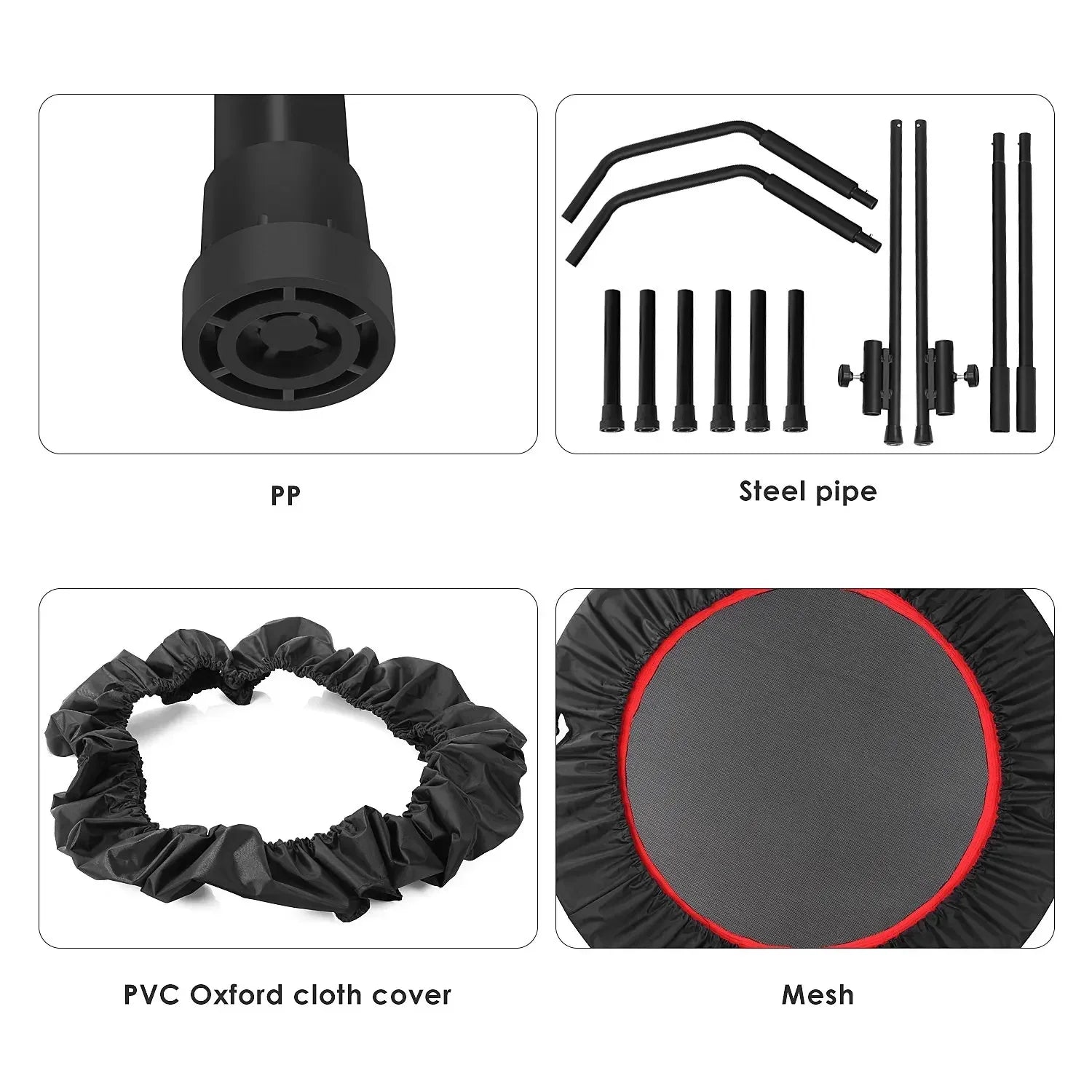 Fitness Trampoline - Mini Trampoline - Opvouwbaar Ontwerp - 40 Inch - Met Verstelbare Handgreep - Indoor Rebounder - Rubberen Antislip Voetjes - Voor Sport - Cardio Workout - Max 150 kg - Black en Blauw - QUORE