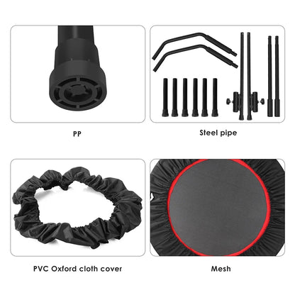 Fitness Trampoline - Mini Trampoline - Opvouwbaar Ontwerp - 40 Inch - Met Verstelbare Handgreep - Indoor Rebounder - Rubberen Antislip Voetjes - Voor Sport - Cardio Workout - Max 150 kg - Black en Blauw - QUORE