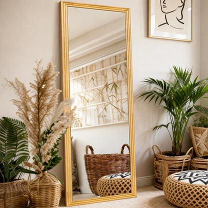 Full-length Spiegel – Staande Spiegel – Wandspiegel – Rechthoekige Spiegel – Passpiegel – Massief Houten Frame – 160x50 cm – Bruin