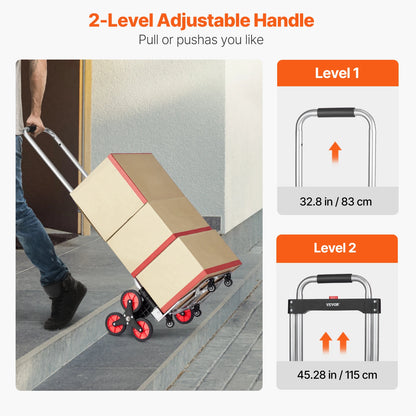Steekwagen - Steekkar - Traploper - Transportwagen - Opvouwbare - 260lbs Draagvermogen - Telescopisch Handvat & 2 Elastische Touwen – Voor Magazijn en Verhuizingen