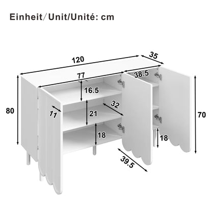 Modern Dressoir – Wit Dressoir – Sideboard – Opbergkast – Buffetkast – Handenvrij Met Golvende Deuren – Verstelbare Legplanken – Compact 120x35x80 cm