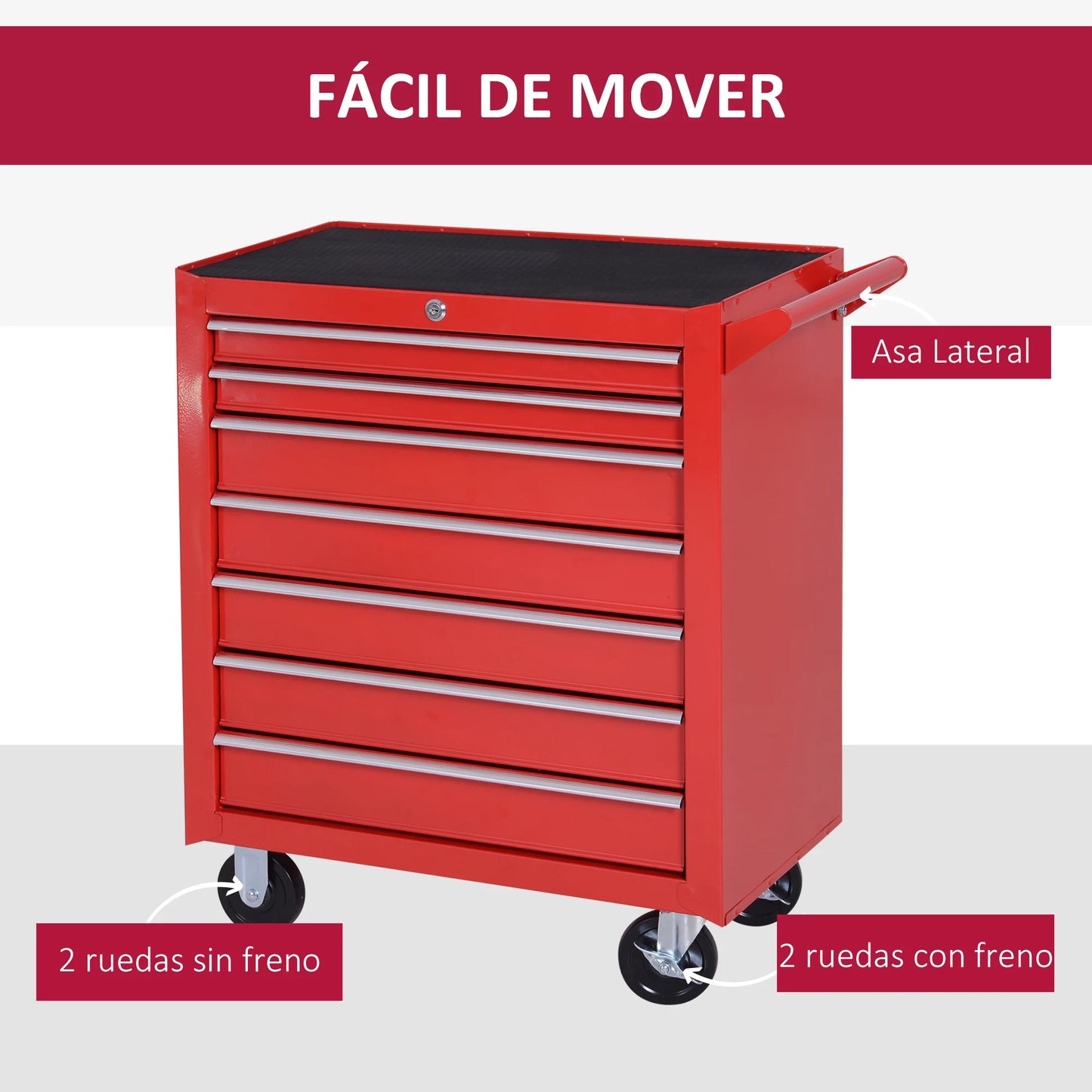 Gereedschapswagen – Werkplaatswagen – Toolcart – Opbergwagen – Karretje – Rood – 7 Laden Met Slot – Stalen Constructie 69x33x75 cm