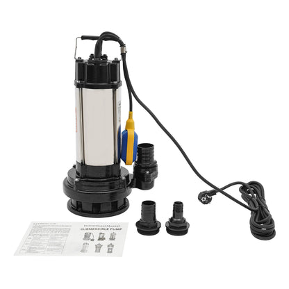 Dompelpomp – Waterpomp – Vuilwaterpomp – Vlakzuigpomp – Kelderpomp – Roestvrij Staal – 1,5 kW Krachtig
