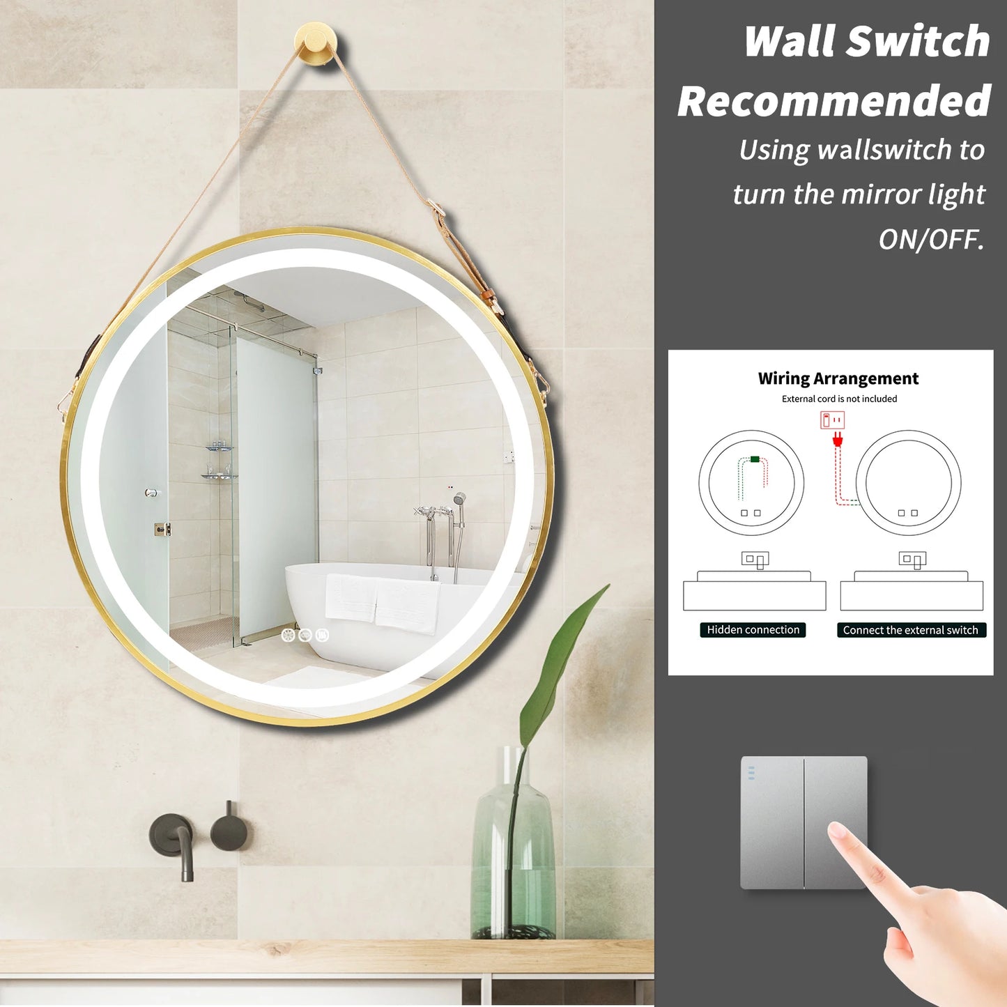Badkamerspiegel - Ronde LED - Wandspiegel - met Anti-Fog Functie - Dimbaar en Aluminium Frame - Hoogwaardig HD Glas - Waterbestendig - Zwart 80CM