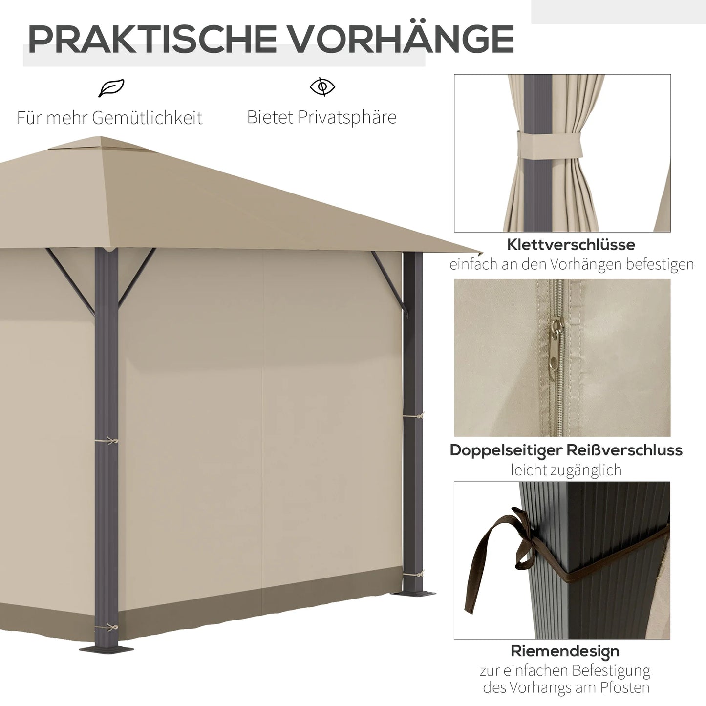 Tuinpaviljoen – Buitenpaviljoen – Terraspaviljoen – Overkapping – Aluminium Frame – Polyester Dak – Ventilatie Aan Alle Zijden - Khaki