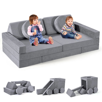 Speelbankje – Kinderbank – Kindersofa – Kinderstoel – Speelgoedbank – 14-delig – Modulaire Set Met Wasbare Flanellen Hoezen