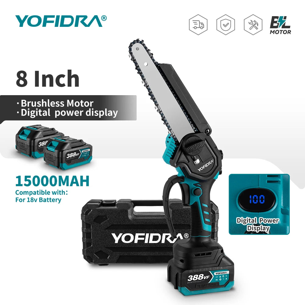 YOFIDRA 8 Inch Mini Brushless Electric Chainsaw Cordless Pruning Saw Cordless Woodworking Garden Tool For Makita 18V Battery Pin - QUORE