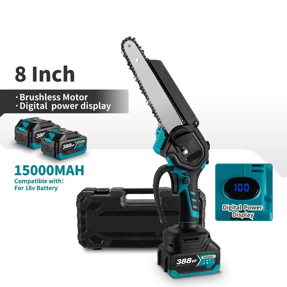 Kettingzaag - Snoeizaag - Takkenzaag - Handzaag - Mini - Draadloze - Elektrische - 8 Inch Zaagblad - Brushless Motor - Handzaam Snoeigereedschap – Inclusief 2x 18V Accu's en Oplader
