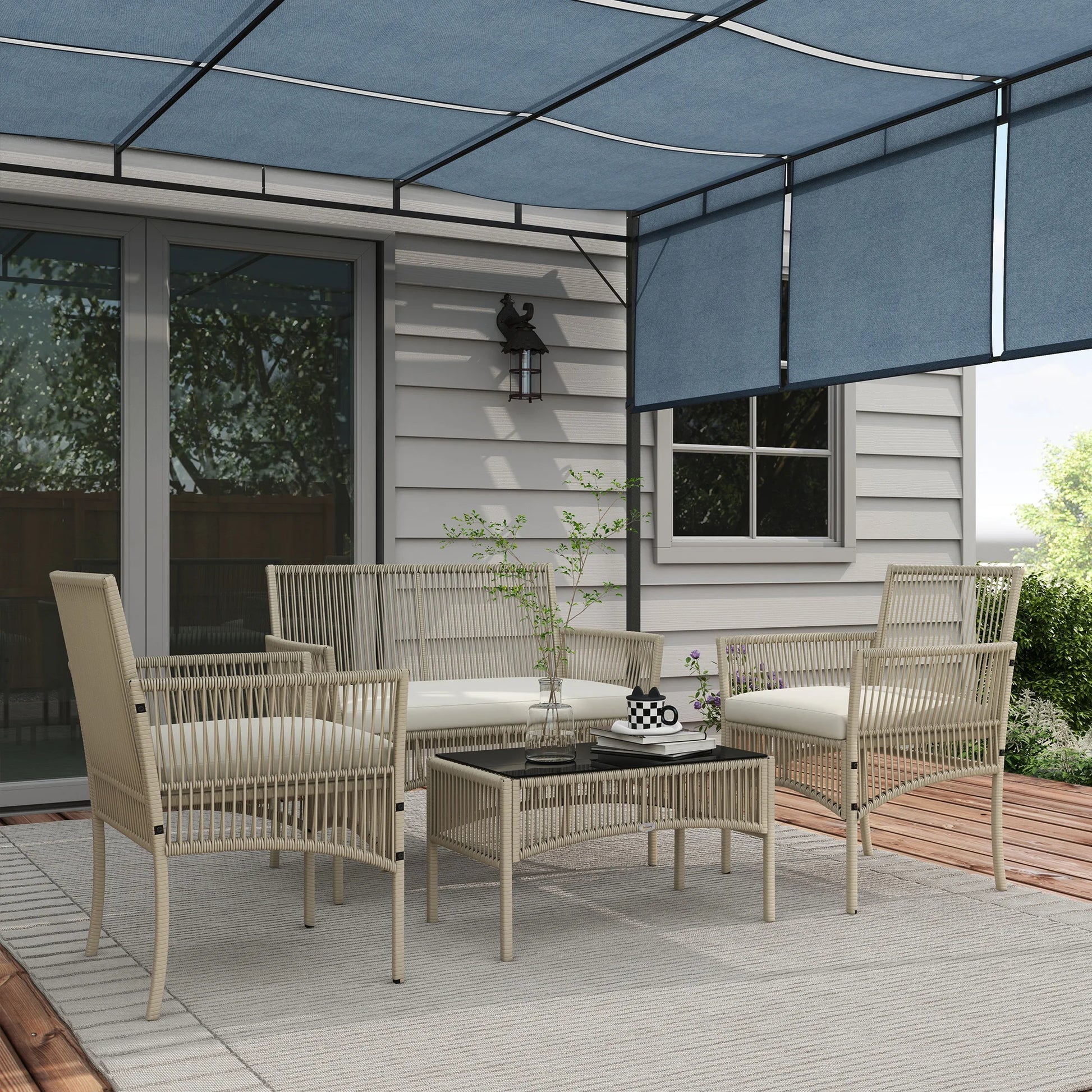 Tuinset – Loungeset – Buitenmeubel – Tuinmeubel – 4-Delig – Staal En PE-Rattan – UV-Bestendige Kussens - QUORE