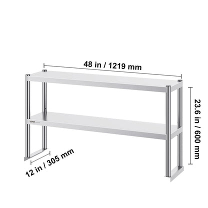 VEVOR Stainless Steel kitchen worktable Overshelf w/ Height Adjustable Overshelf Prep Work Table for Kitchen Restaurant Workshop