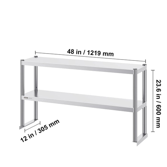 VEVOR Stainless Steel kitchen worktable Overshelf w/ Height Adjustable Overshelf Prep Work Table for Kitchen Restaurant Workshop