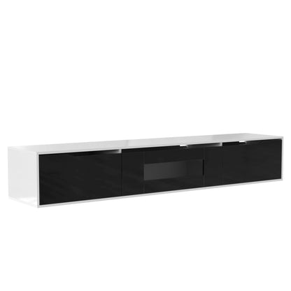 Modern TV-meubel – TV-kast – TV-dressoir – TV-standaard – Media meubel – Zwart-wit hoogglans – Ingebouwde 16-kleuren LED-verlichting – 180 x 30 x 35 cm