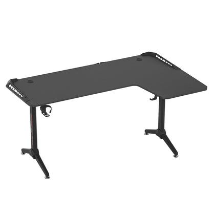 Gaming Bureau - Gaming Desk - Gaming Tafel - Computertafel - Computer bureau - XXXL Groot Bureau – R-Vormig Computerbureau met RGB Verlichting, Bekerhouder & Koptelefoonhaak