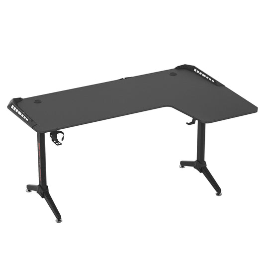 Gaming Bureau - Gaming Desk - Gaming Tafel - Computertafel - Computer bureau - XXXL Groot Bureau – R-Vormig Computerbureau met RGB Verlichting, Bekerhouder & Koptelefoonhaak