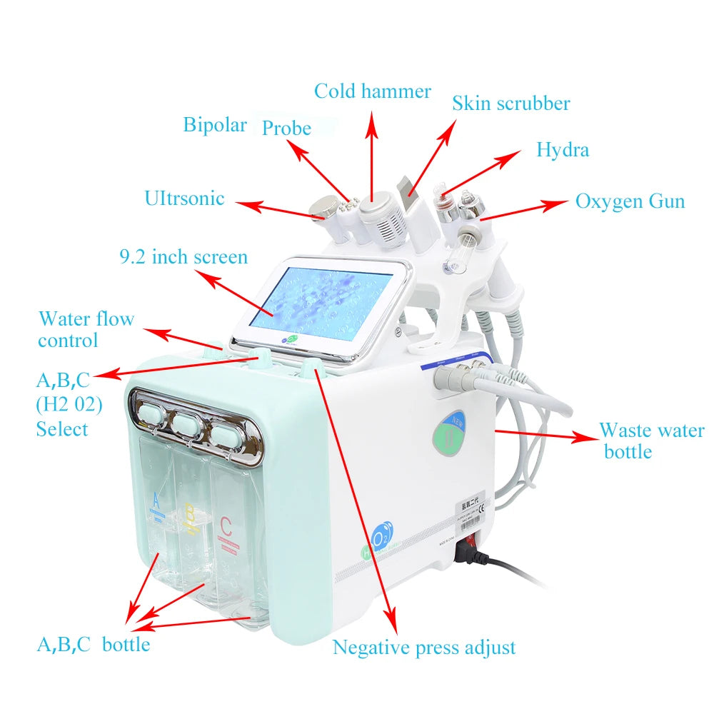 Hydro Dermabrasie Machine – Microdermabrasie Apparaat – Huidverzorging Apparaat – Gezichtsreiniging Machine – LED Lichttherapie – 6-in-1 Multifunctioneel – ABS Kunststof, EU Stekker - QUORE