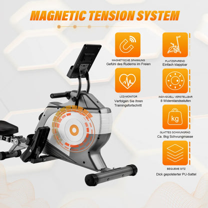 Roeitrainer – Roeimachine – Roeiapparaat – Fitnessapparaat – Hometrainer – 8 Weerstandsniveaus – Inklapbaar Compact Design