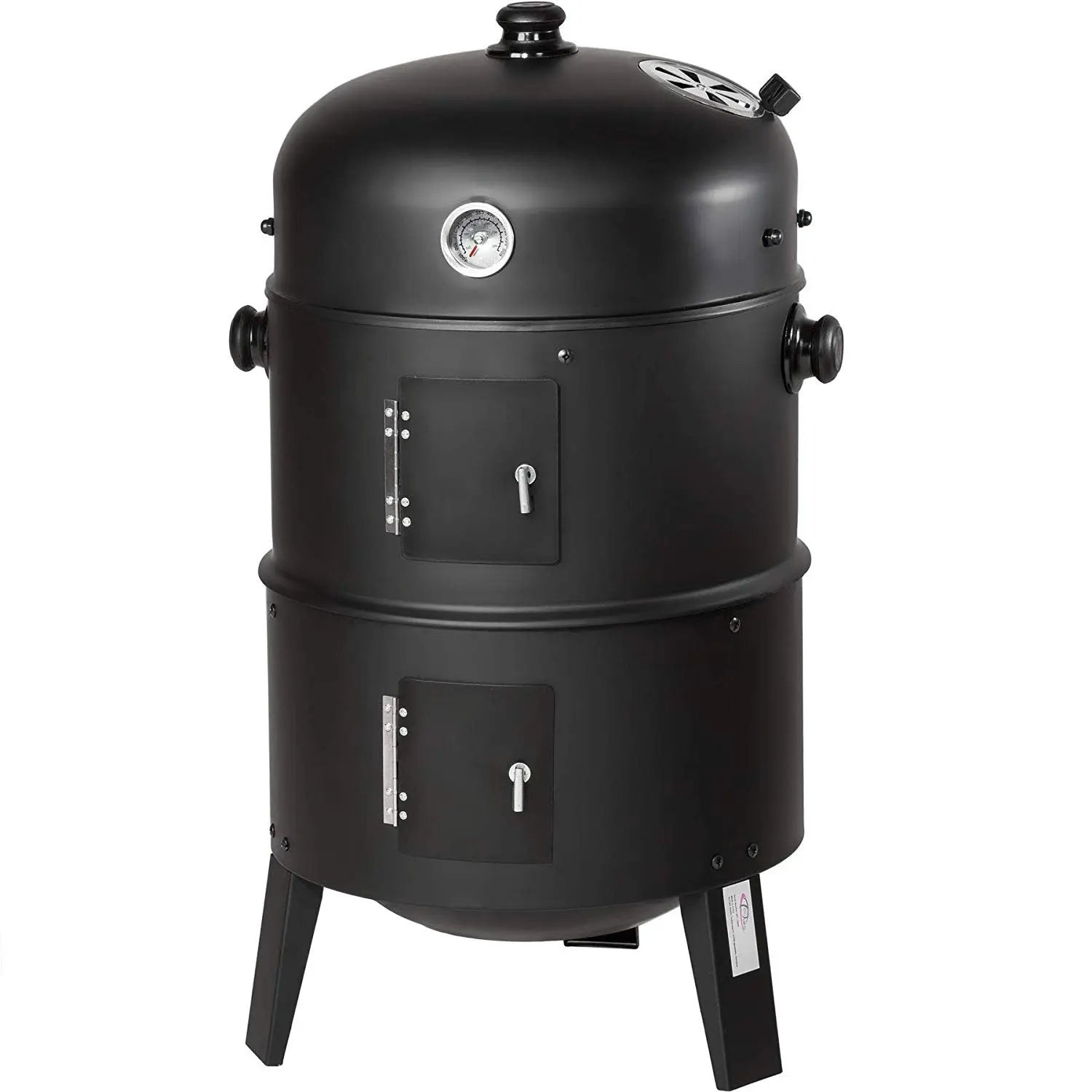 3 in 1 Barbecue - Houtskool Grill - BBQ - Smoker - Met Thermometer - Roken, grillen en Koken - Diameter 41 CM - Zwart - - QUORE