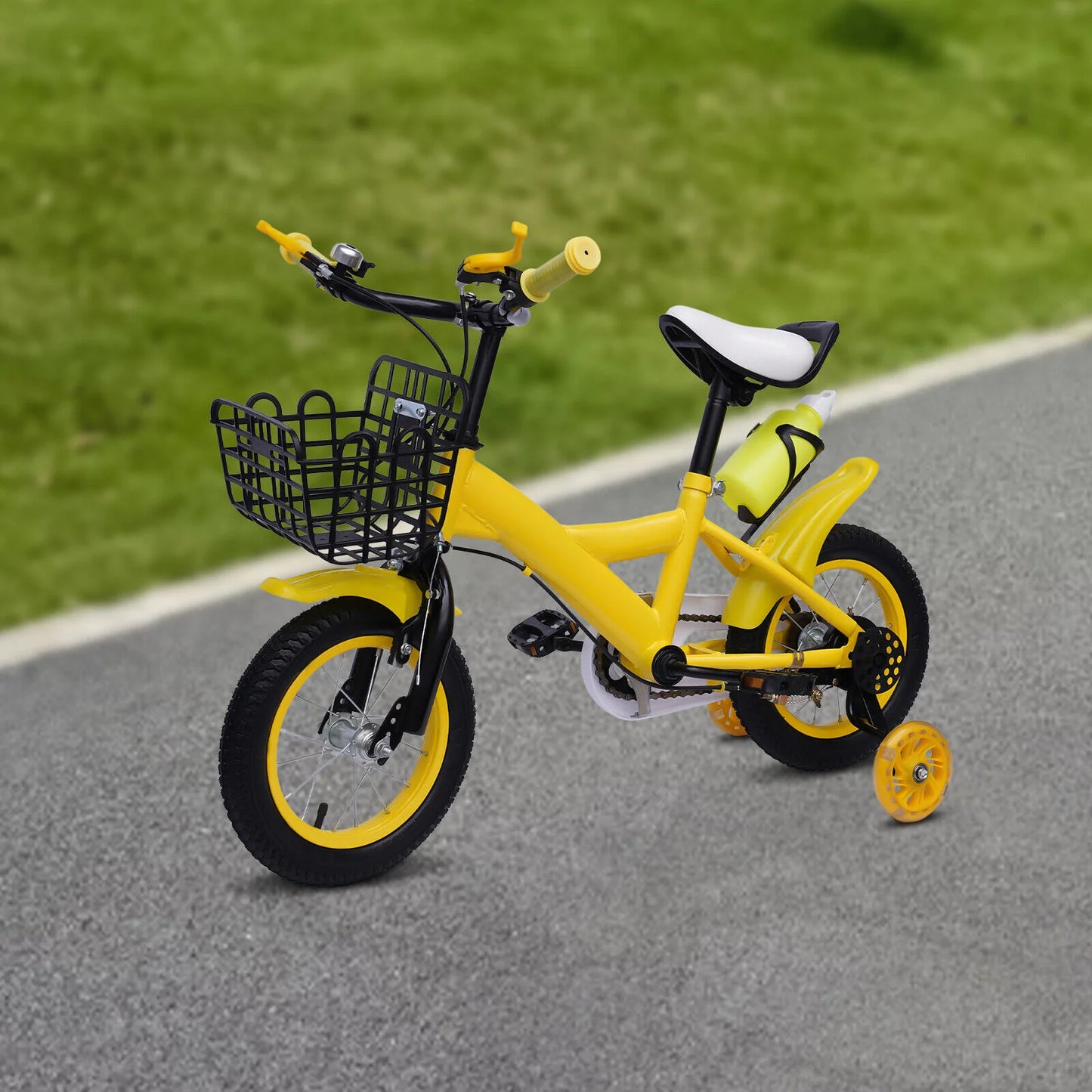 Fiets - Jongensfiets - Kinderfiets - Kinderfietsen - Fiets voor Kinderen met Verstelbare Zitting, Trainingswielen en Lichtgewicht Carbon Stalen Frame voor Stabiel Fietsen