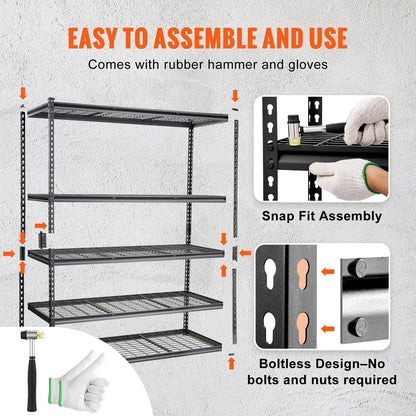 Opbergrek – Opbergrek Met Schappen – Stellingrek – Opslagrek – Verstelbaar – 5 Schappen Met 181 Kg Draagvermogen – Staal Met Poedercoating -  24 x 60 x 78 inch