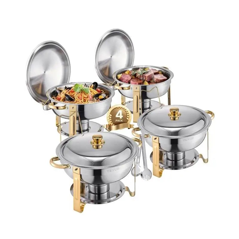 Chafing Dish - Warmhoudplaat - Buffetwarmer Set - Rechaud - RVS - Volformaat Buffet Warmhoudpannen - voor Feesten & Banketten - Set van 4 - Goud - QUORE