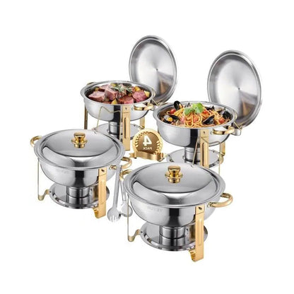 Chafing Dish - Warmhoudplaat - Buffetwarmer Set - Rechaud - RVS - Volformaat Buffet Warmhoudpannen - voor Feesten & Banketten - Set van 4 - Silvery - QUORE