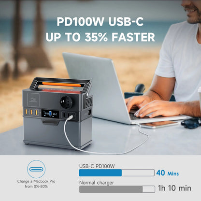 Powerstation - Generator - Aggregaat - Powerbank - Draagbare - 288Wh LiFePO4 - met 100W Opvouwbaar Zonnepaneel  - voor Kamperen, Outdoor en Noodstroom